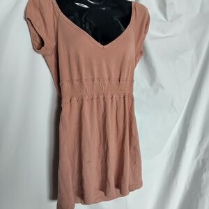 V-Neck Short Sleeve Mini Dress in Dusty Rose